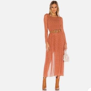 Free People Brown Terracotta Floral Hello And Goodbye Midi Dress Sheer Medium